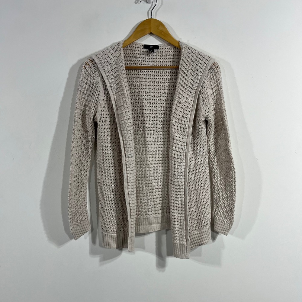Gap Fisherman Beige Crochet Open Knit Hooded Beachy Coastal Cardigan Sweater M